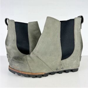 Sorel Lea Wedge Chelsea Gray Nubuck Leather Waterproof Slip On Bootie Boot